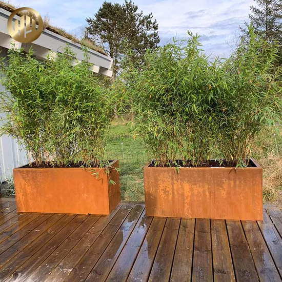 Plantador de jardín rectangular de acero corten, plantador de vivero de plantas de metal oxidado